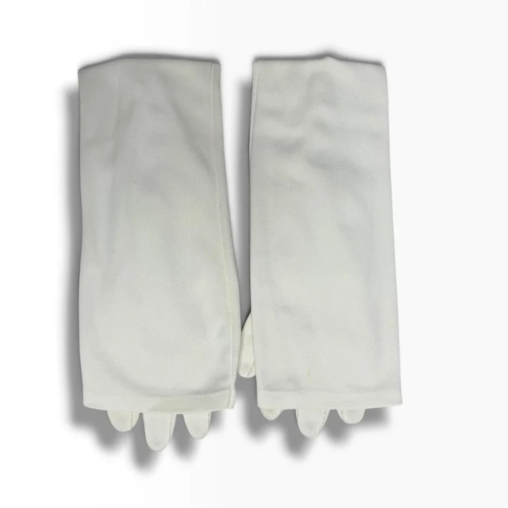 Vintage Opera Gloves White Nylon Size 8 Faux Pearl Buttons Long Made Philippines